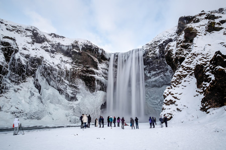 View of Skogafoss Waterfall in Winterのeditorial素材