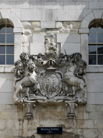 Royal Coat of Arms above the Entrance to the Middle Tower of the Tower of Londonのeditorial素材
