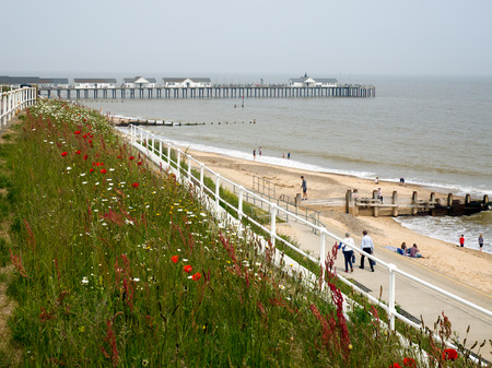 People Enjoying the Promenade at Southwoldの写真素材