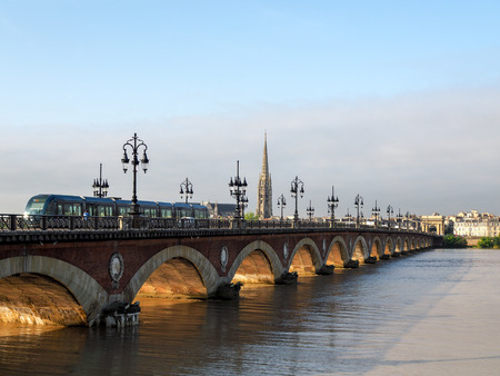 Tram Passing over the Pont de Pierre Spanning the River Garonne in Bordeaux