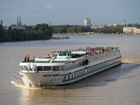 Tourist Boat Princesse D'Aquitane Cruising along the River Garonne in Bordeauxのeditorial素材