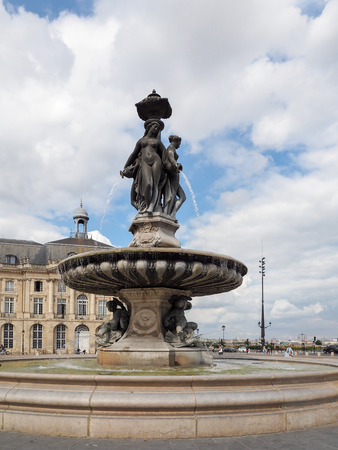 View of the Fountain at Place de la Bourse in Bordeauxの写真素材