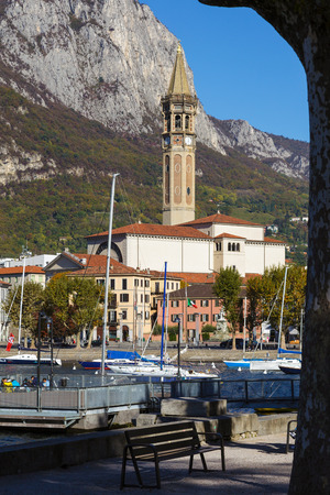 View of Lecco on the Southern Shore of Lake Comoのeditorial素材