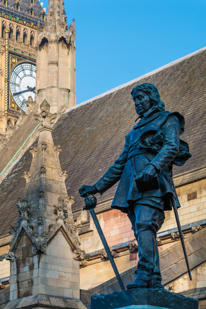 Statue of Oliver Cromwell outside the Houses of Parliament in Londonのeditorial素材