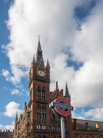 St Pancras International Station Tower and Underground Signのeditorial素材