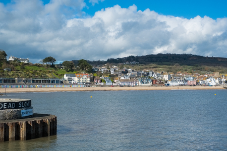 View of Lyme Regis from the Harbour Entranceの写真素材