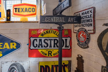 Old Motoring Signs in the Motor Museum at Bourton-on-the-Waterのeditorial素材