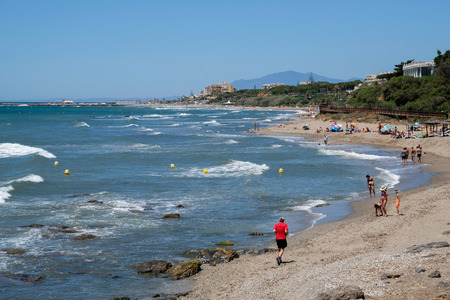 CALAHONDA, ANDALUCIA/SPAIN - JULY 2 : People Enjoying the Beach at Calahonda Costa del Sol Spain on July 2, 2017. Unidentified people.のeditorial素材