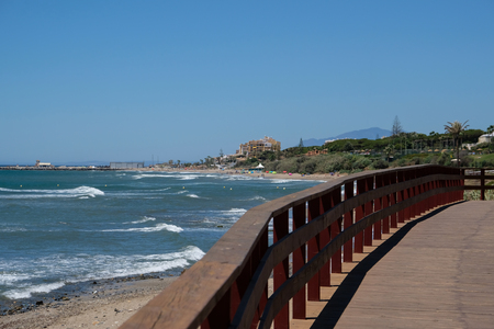 CALAHONDA, ANDALUCIA/SPAIN - JULY 2 : Boardwalk at Calahonda Costa del Sol Spain on July 2, 2017. Unidentified people.のeditorial素材