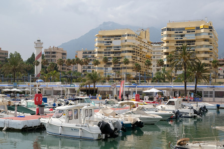 PUERTO BANUS, ANDALUCIA/SPAIN - JULY 6 : View of the Harbour in Puerto Banus Spain on July 6, 2017. Unidentified peopleのeditorial素材
