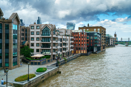 LONDON - JULY 27 : Buildings on the North Bank of the River Thames in London on July 27, 2017のeditorial素材