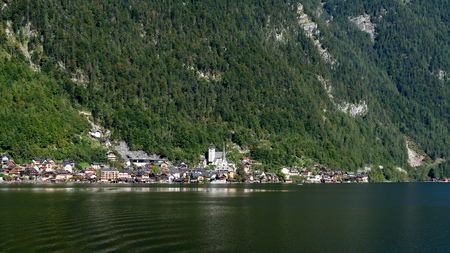 View of Hallstatt from Hallstatt Lakeの写真素材