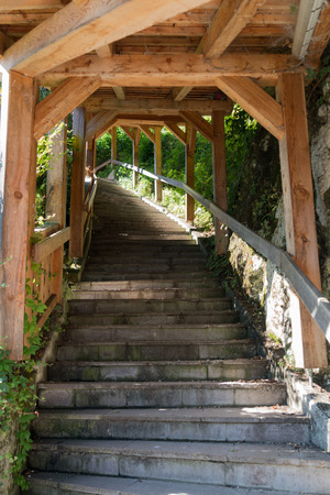 Steps Leading away from the Graveyard of the Maria Hilf Pilgrimage Church in Hallstattの写真素材