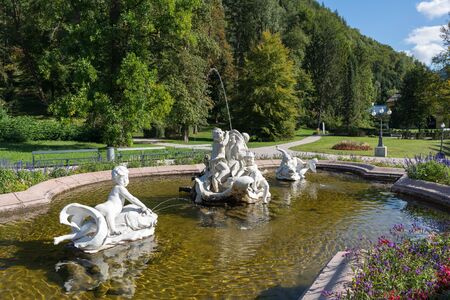 Ornamental Statues in a Pond outside the Imperial Kaiservilla in Bad Ischlのeditorial素材