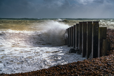 Tail End of Storm Brian Racing Past Eastbourne Seafront in East Sussexの写真素材