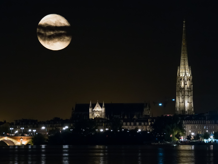 View along the River Garonne in Bordeaux at Night on September 18, 2016.の写真素材