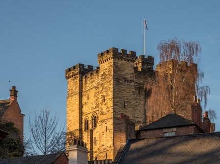 NEWCASTLE UPON TYNE, TYNE AND WEAR/UK - JANUARY 20 : Sunset over the Castle in Newcastle upon Tyne, Tyne and Wear on January 20, 2018のeditorial素材