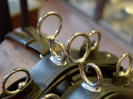 STANLEY, COUNTY DURHAM/UK - JANUARY 20 :  Horse brasses Inside an old tack shop at the North of England Open Air Museum in Stanley, County Durham on January 20, 2018のeditorial素材