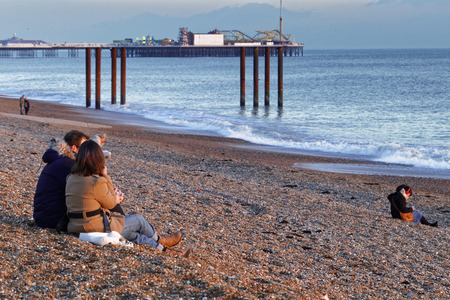 BRIGHTON, EAST SUSSEX/UK - JANUARY 26 : View of Brighton Pier in Brighton East Sussex on January 26, 2018. Unidentified people.のeditorial素材