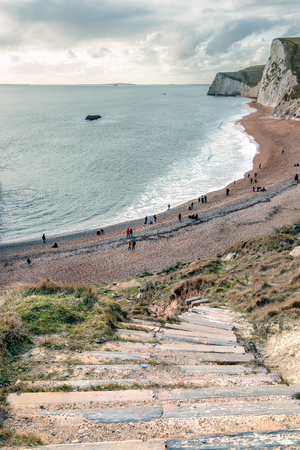 PORTLAND BILL, DORSET/UK - FEBRUARY 16  : View of the Jurassic Coatline on the Isle of Portland in Dorset UK on February 16, 2018. Unidentified peopleのeditorial素材