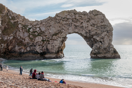 PORTLAND BILL, DORSET/UK - FEBRUARY 16  : View of Durdle Door on the Isle of Portland in Dorset UK on February 16, 2018. Unidentified peopleのeditorial素材