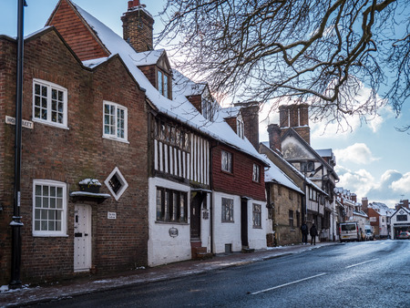 EAST GRINSTEAD, WEST SUSSEX/UK - FEBRUARY 27 : View of the High Street in East Grinstead on February 27, 2018. Unidentified peopleのeditorial素材