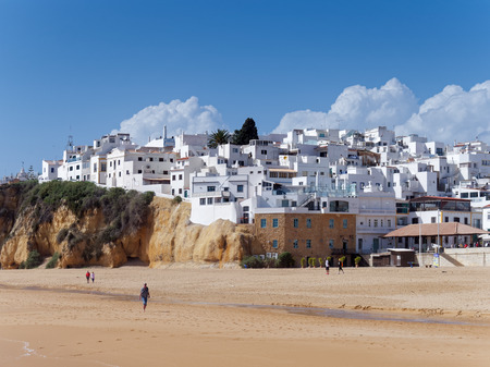 ALBUFEIRA, SOUTHERN ALGARVE/PORTUGAL - MARCH 10 : View of the Beach at Albufeira in Portugal on March 10, 2018. Unidentified peopleのeditorial素材