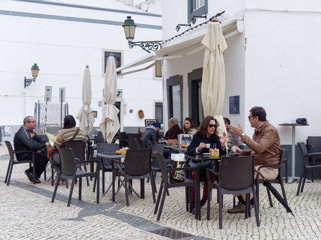FARO, SOUTHERN ALGARVE/PORTUGAL - MARCH 7 : Coffee Culture Alive and Well in Faro Portugal on March 7, 2018. Unidentified peopleのeditorial素材