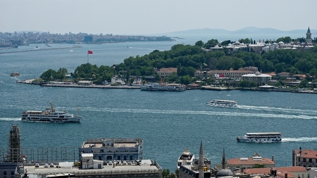 ISTANBUL, TURKEY - MAY 24 : View of buildings along the Bosphorus in Istanbul Turkey on May 24, 2018のeditorial素材