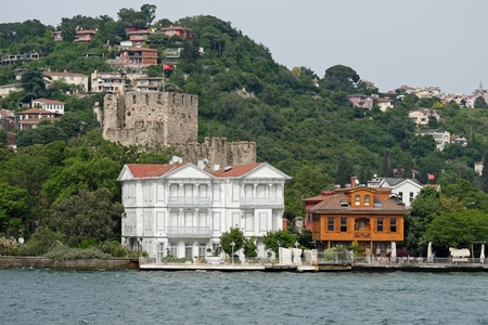Buildings along the Bosphorus in  Istanbul Turkeyの写真素材