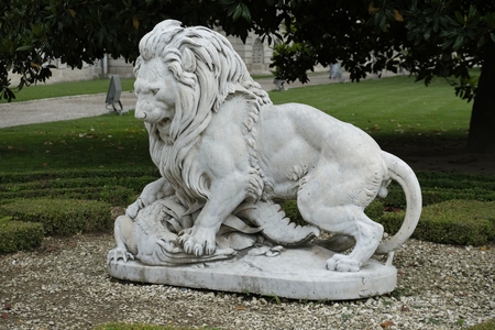 ISTANBUL, TURKEY - MAY 29 : Sculpture of a lion at the Dolmabache Palace and Museum in Istanbul Turkey on May 29, 2018のeditorial素材