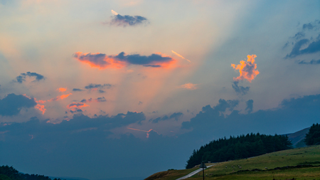Sky at dusk in the Yorkshire Dales National Park near Malhamの写真素材