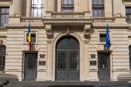 BUCHAREST/ROMANIA - SEPTEMBER 21 : Headquarters of National Bank of Romania in Bucharest Romania on September 21, 2018のeditorial素材