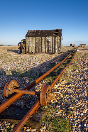 DUNGENESS, KENT/UK _ DECEMBER 17 :  Old railway lines on Dungeness Beach Kent on December 17, 2008の写真素材