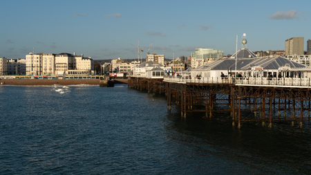 BRIGHTON, EAST SUSSEX/UK - JANUARY 8 : View of the Pier in Brighton East Sussex on January 8, 2019. Unidentified peopleのeditorial素材