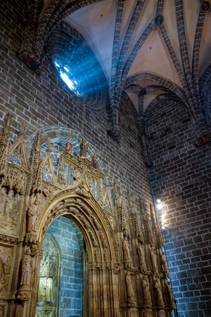 VALENCIA, SPAIN - FEBRUARY 27 :  Stained Glass window of the Holy Grail chapel in the Cathedral in Valencia Spain on February 27, 2019のeditorial素材