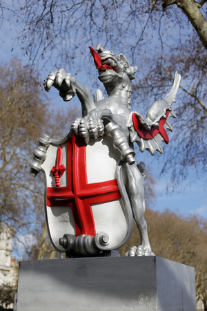 LONDON, UK - MARCH 11 : Boundary Griffin on a plinth at Thames Embankment  in London on March 11, 2019のeditorial素材