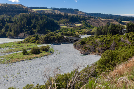 View of the dried up Rakaia River bed in summertimeの写真素材