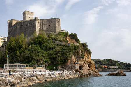 LERICI, LIGURIA/ITALY  - APRIL 21 : View of the castle in Lerici in Liguria Italy on April 21, 2019. Unidentified peopleのeditorial素材