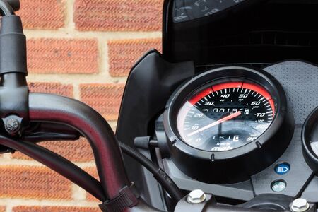 EAST GRINSTEAD, WESTSUSSEX/UK - Speedometer of a modern motorcycle at East Grinstead West Sussex on...