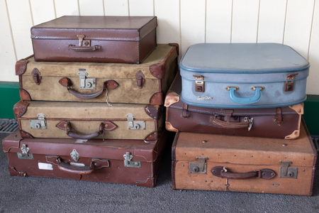 EAST GRINSTEAD, WEST SUSSEX/UK - AUGUST 30 : Old suitcases at East Grinstead Bluebell railway station West Sussex on August 30, 2019のeditorial素材