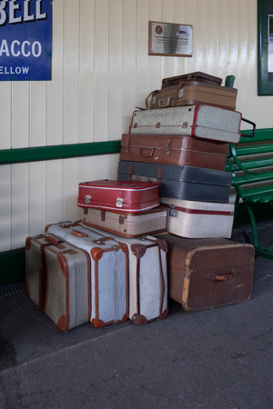 EAST GRINSTEAD, WEST SUSSEX/UK - AUGUST 30 : Old suitcases at East Grinstead Bluebell railway station West Sussex on August 30, 2019のeditorial素材