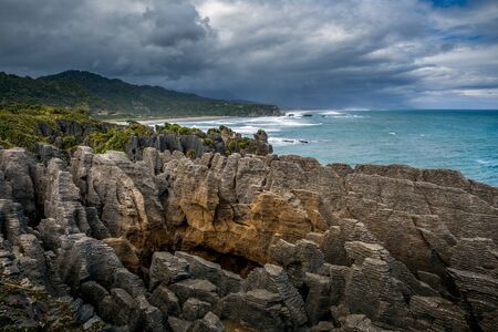 Pancake rocks near Punakaikiの写真素材
