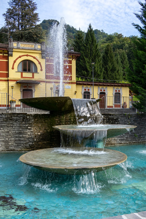 SAN PELLEGRINO, LOMBARDY/ITALY - OCTOBER 5 : View of a modern fountain in San Pellegrino Lombardy Italy on October 5, 2019のeditorial素材