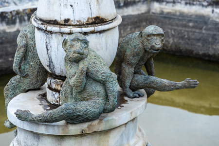FLORENCE, TUSCANY/ITALY - OCTOBER 20 : Sculpture of three monkeys on a fountain in Boboli Gardens Florence on October 20, 2019のeditorial素材