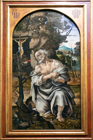 FLORENCE, TUSCANY/ITALY - OCTOBER 19 : The penitent St Jerome painting in the Uffizi gallery in Florence on October 19, 2019のeditorial素材