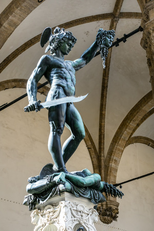 FLORENCE, TUSCANY/ITALY - OCTOBER 19 : Statue of Perseus holding the head of Medusa in Florence on October 19, 2019のeditorial素材