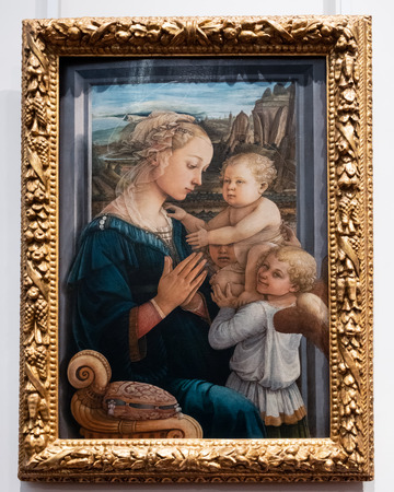 FLORENCE, TUSCANY/ITALY - OCTOBER 19 : Madonna and child with two angels painting in the Uffizi gallery in Florence on October 19, 2019のeditorial素材