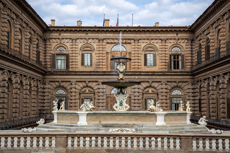FLORENCE, TUSCANY/ITALY - OCTOBER 20 : Palazzo Pitti and the fountain in Boboli Gardens Florence on October 20, 2019のeditorial素材