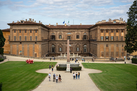 FLORENCE, TUSCANY/ITALY - OCTOBER 20 : View towards Palazzo Pitti in Boboli Gardens Florence on October 20, 2019. Unidentified peopleのeditorial素材